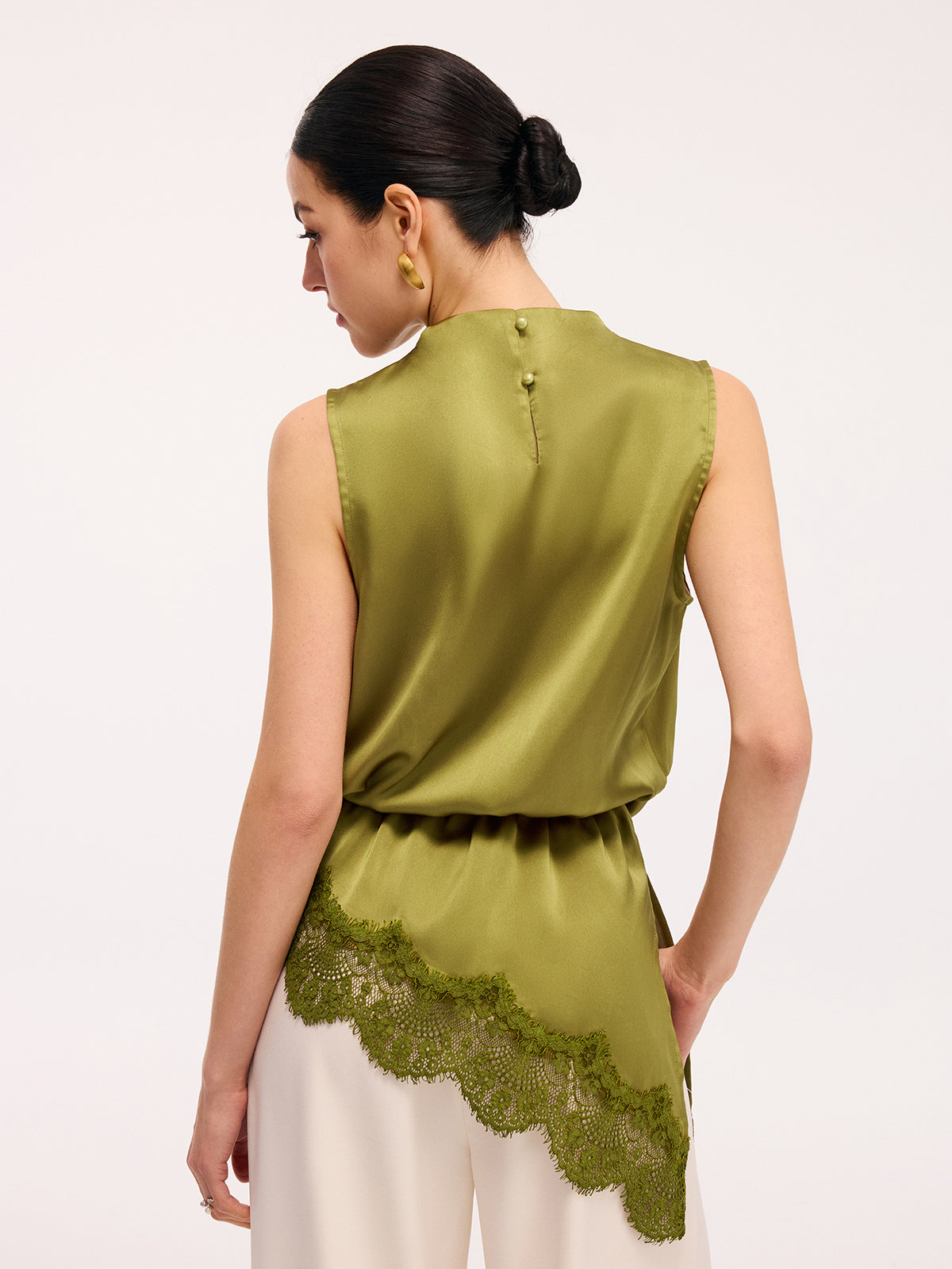 Satin-Tanktop mit Spitzenbesatz
