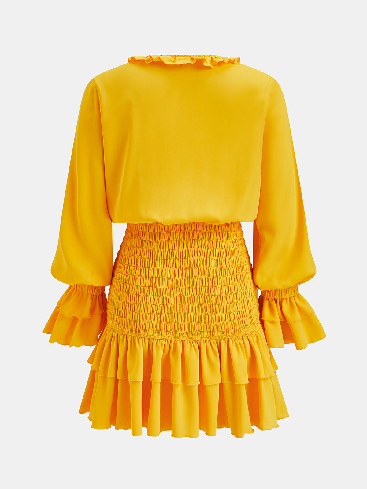 Ruffle Tie-Neck Smocked Tiered Dress
