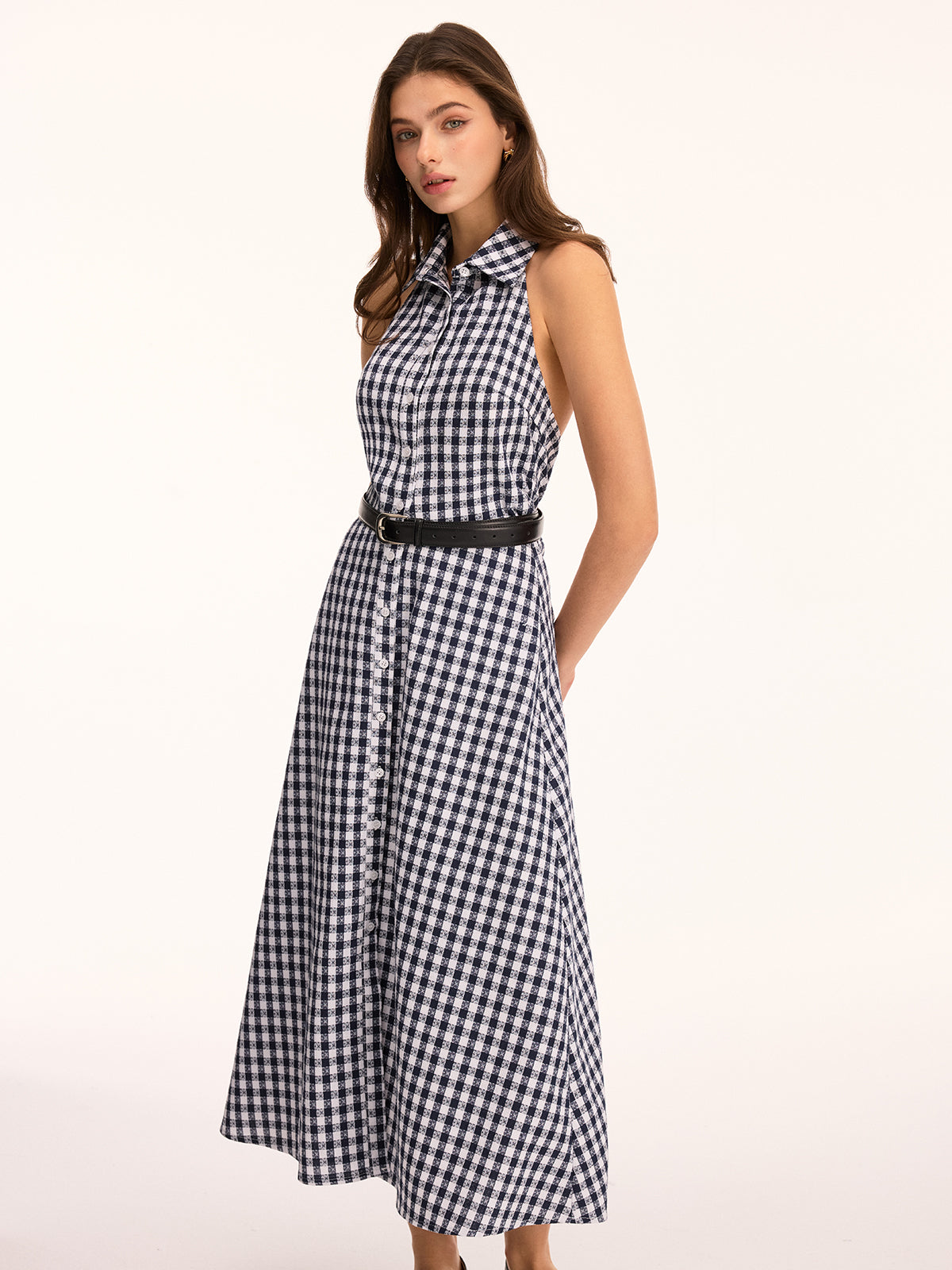 Gingham Sleeveless Maxi Shirt Dress