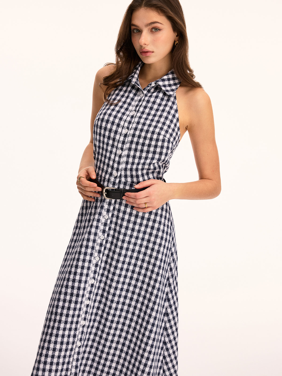 Gingham Sleeveless Maxi Shirt Dress