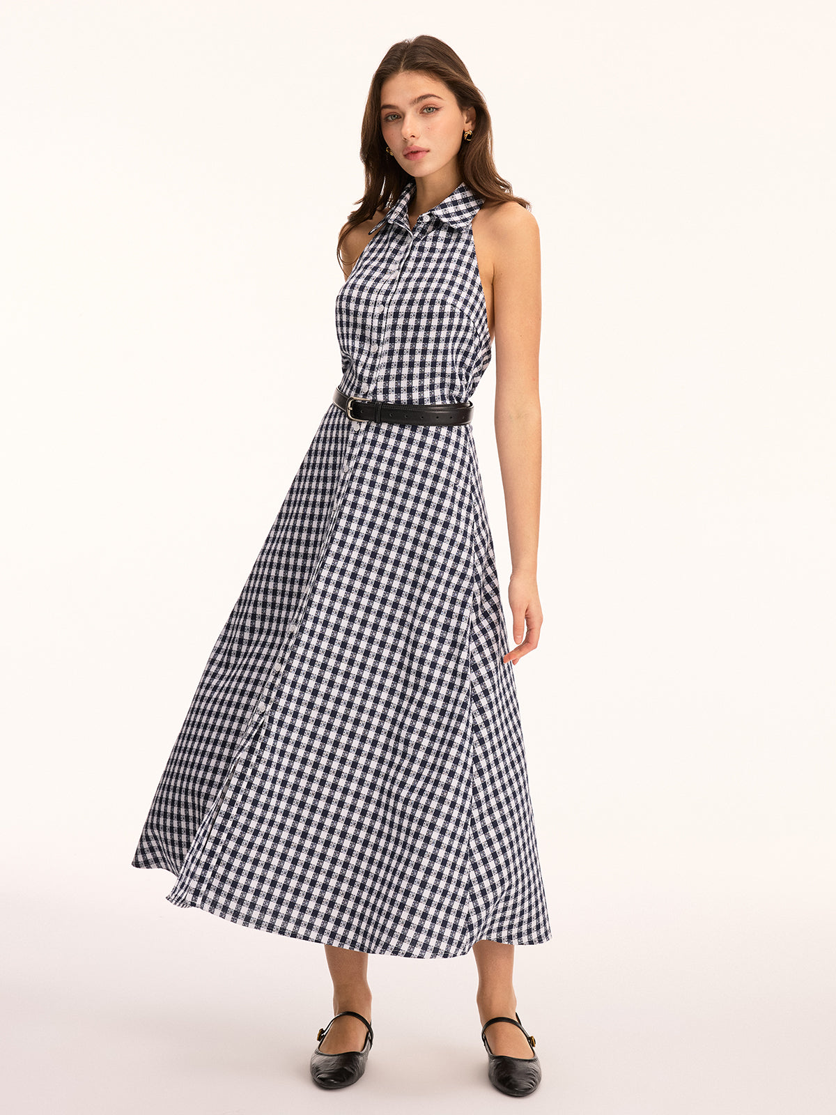 Gingham Sleeveless Maxi Shirt Dress