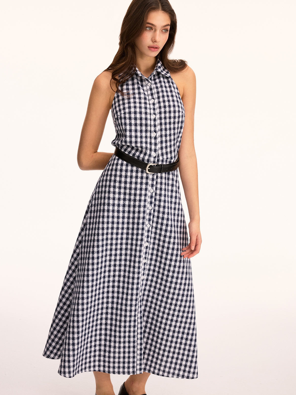 Gingham Sleeveless Maxi Shirt Dress