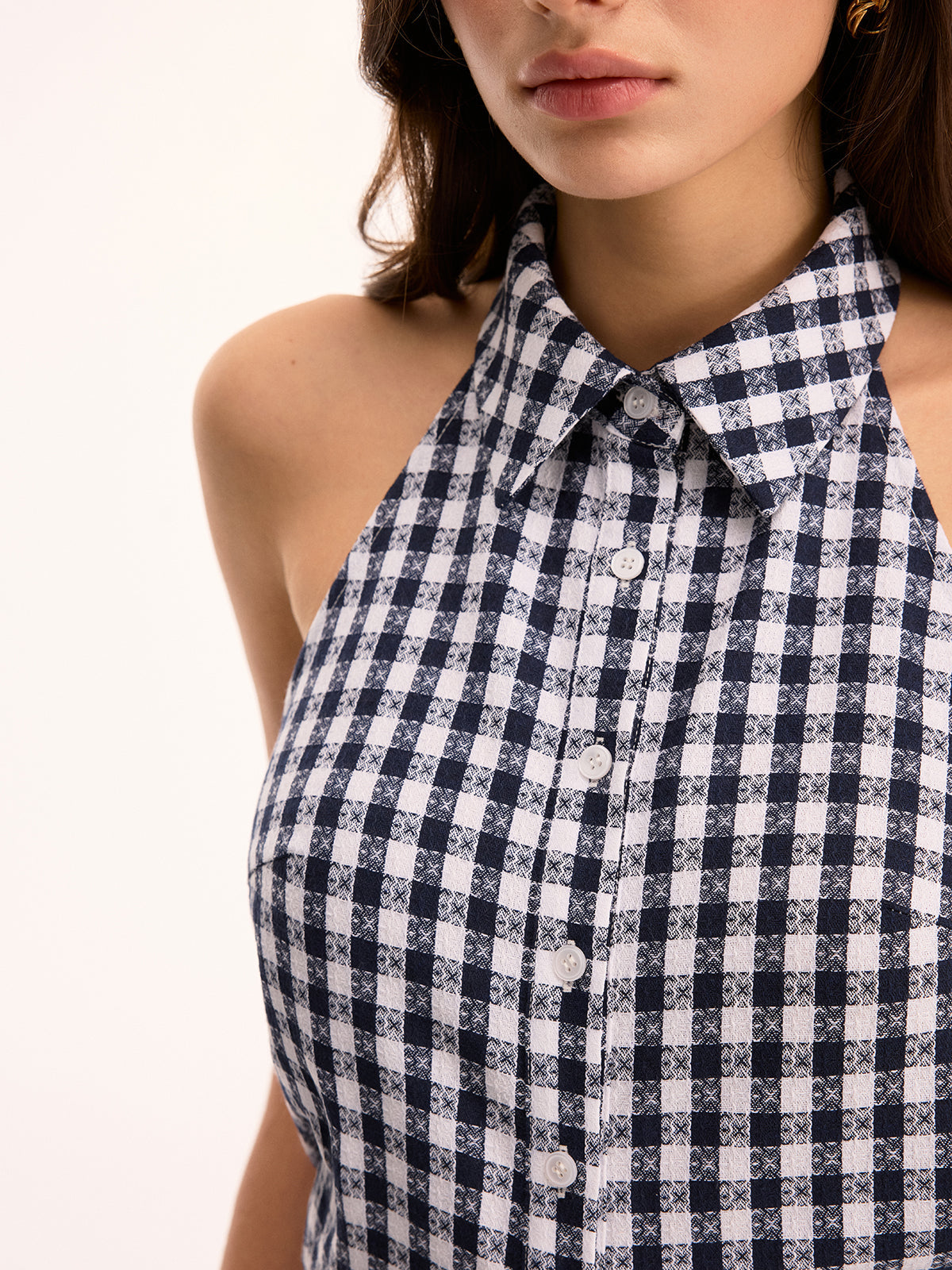 Gingham Sleeveless Maxi Shirt Dress