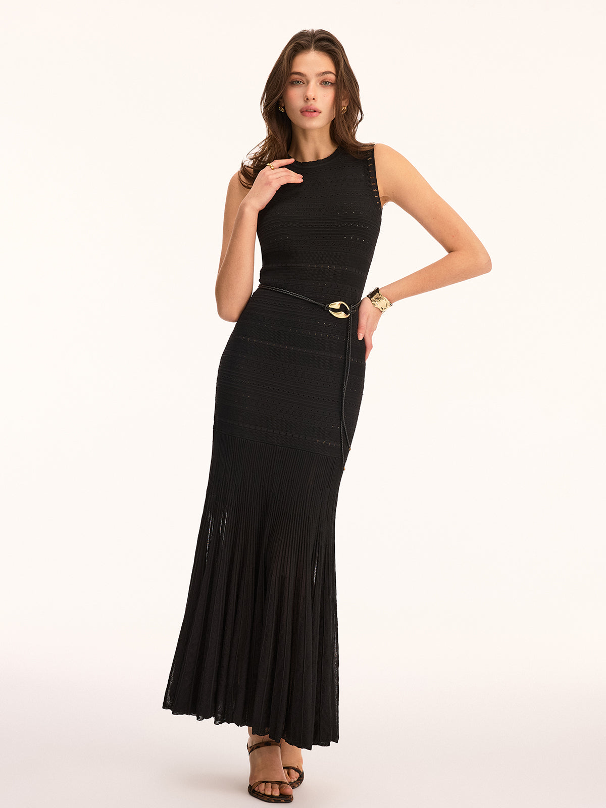 Ärmelloses Häkelstrick-Maxikleid