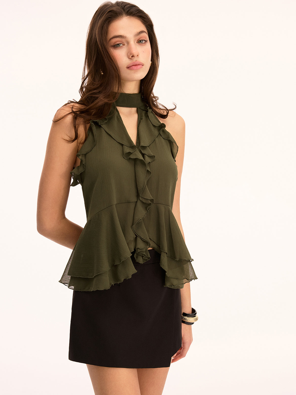 Ruffled Halter Peplum Chiffon Top