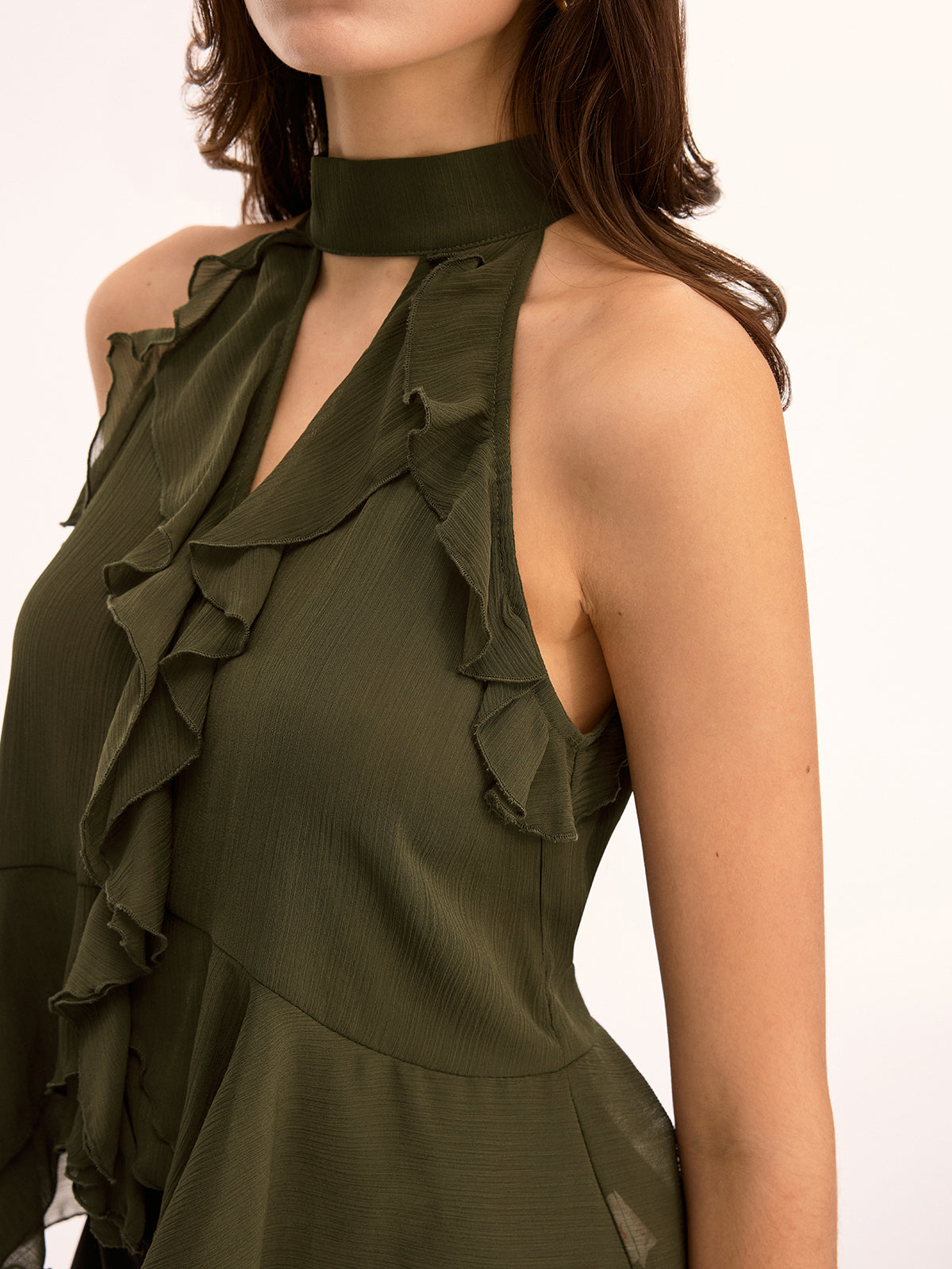 Ruffled Halter Peplum Chiffon Top