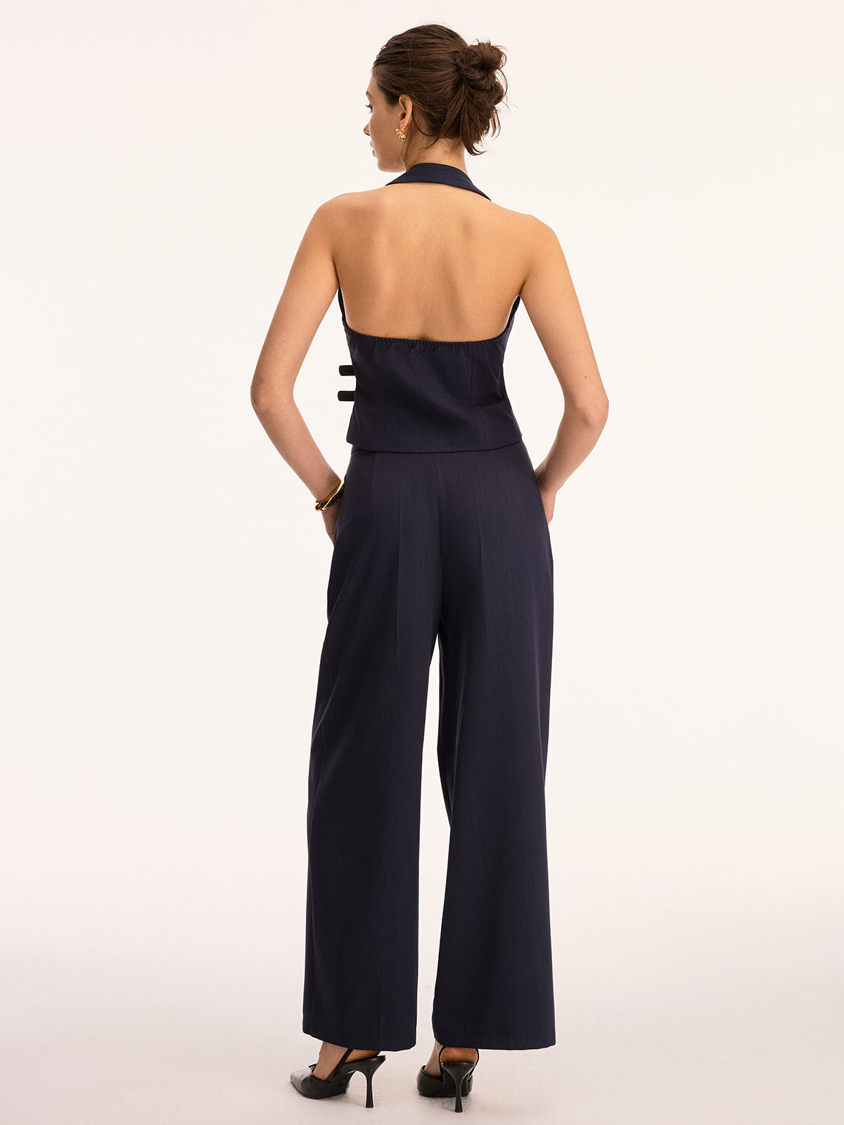 Neckholder-Oberteil mit doppelter Schnalle und Faltenhose-Set