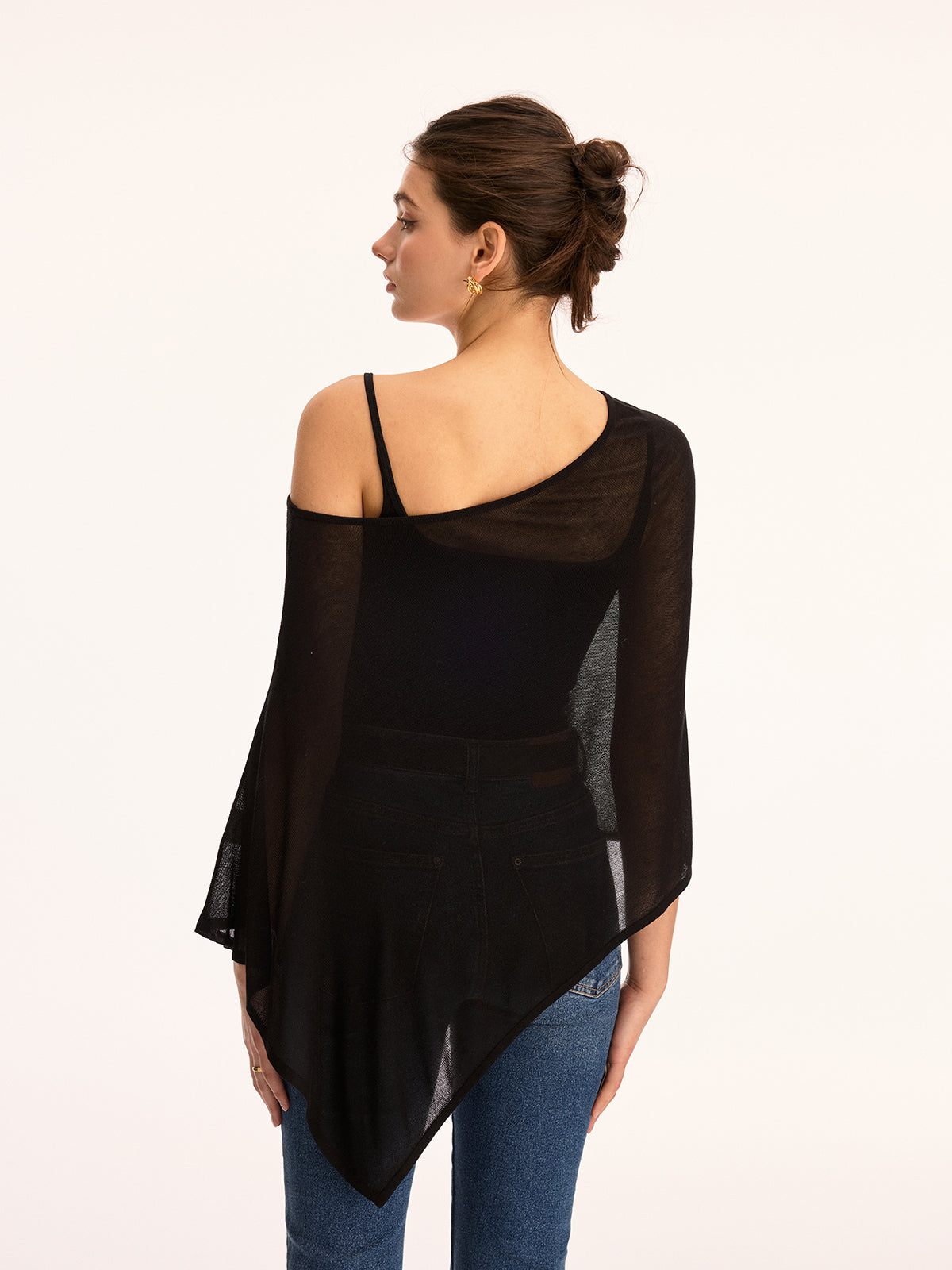Off Shoulder Sheer Asymmetric Knit Sweater