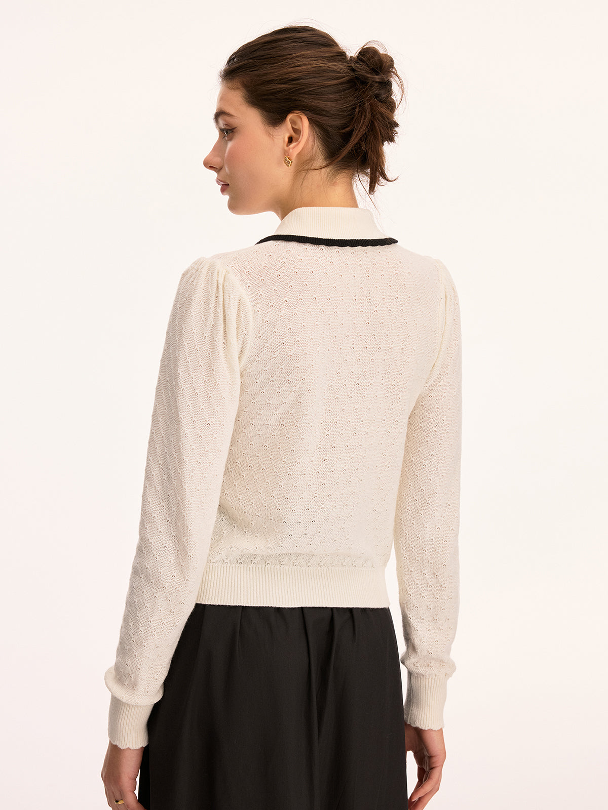 Gilet en maille ajourée à col en mélange de laine