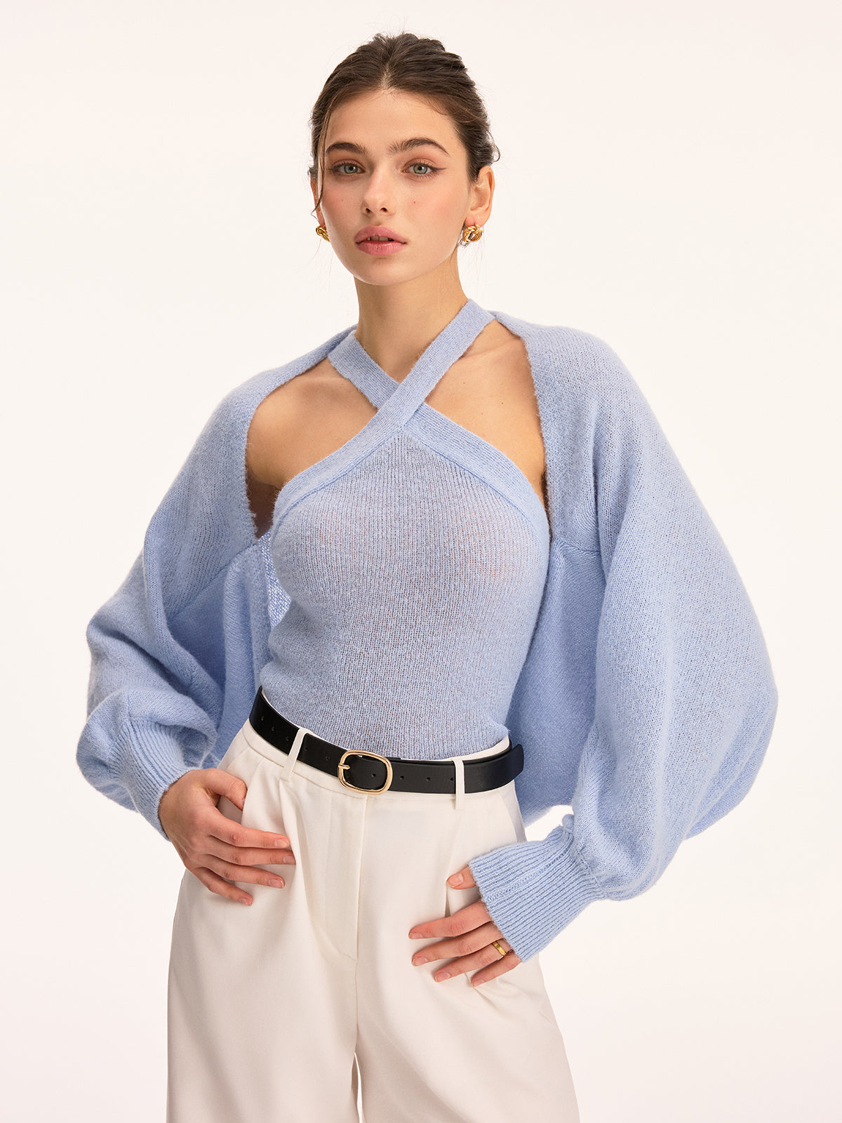 Halter Knit Top & Bolero Shrug Two-Piece Set