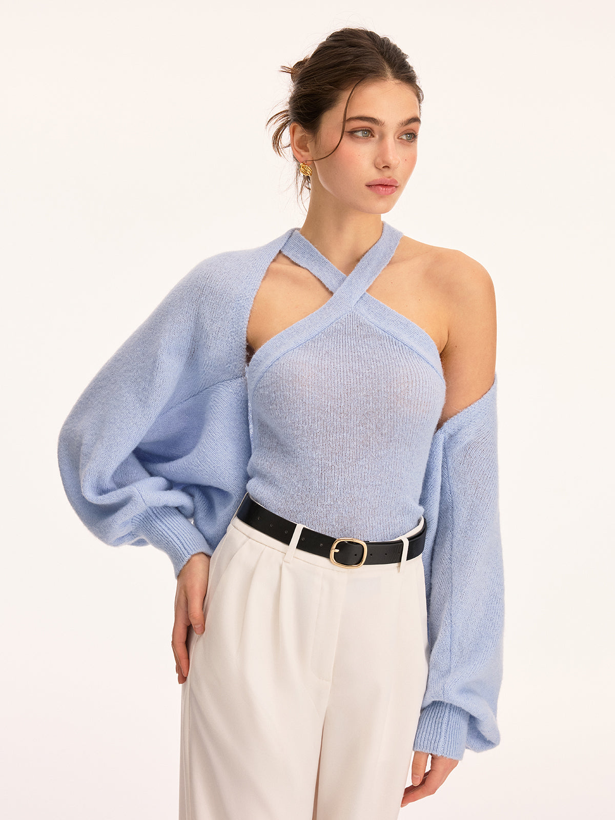Halter Knit Top & Bolero Shrug Two-Piece Set