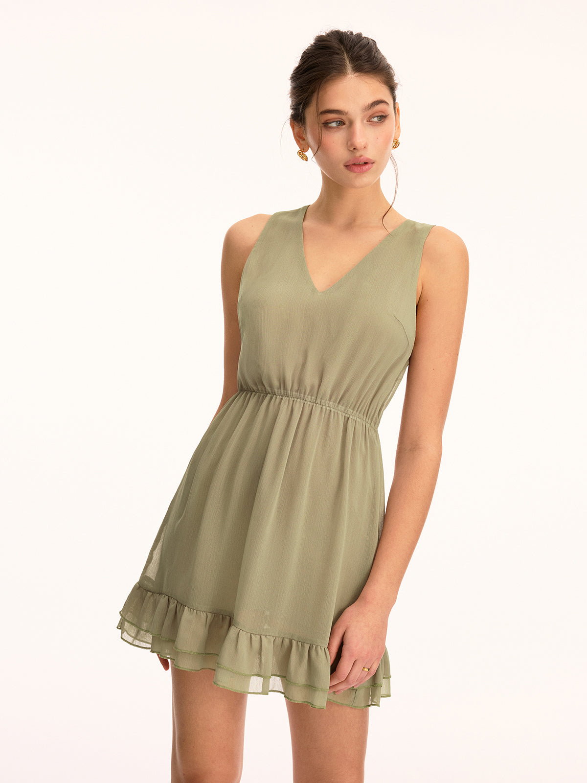 Zweiteiler-Set aus Chiffon mit gerafftem Cape und ärmellosem Kleid