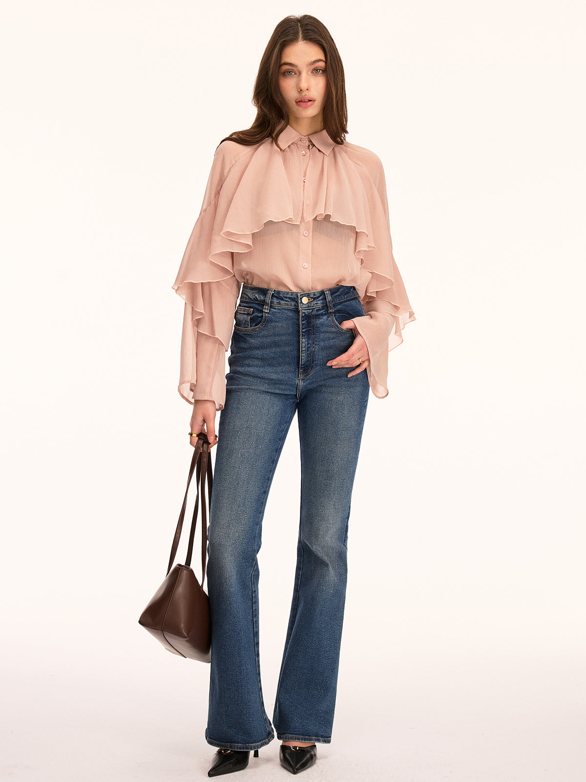 Ruffled Layered Long Sleeve Blouse