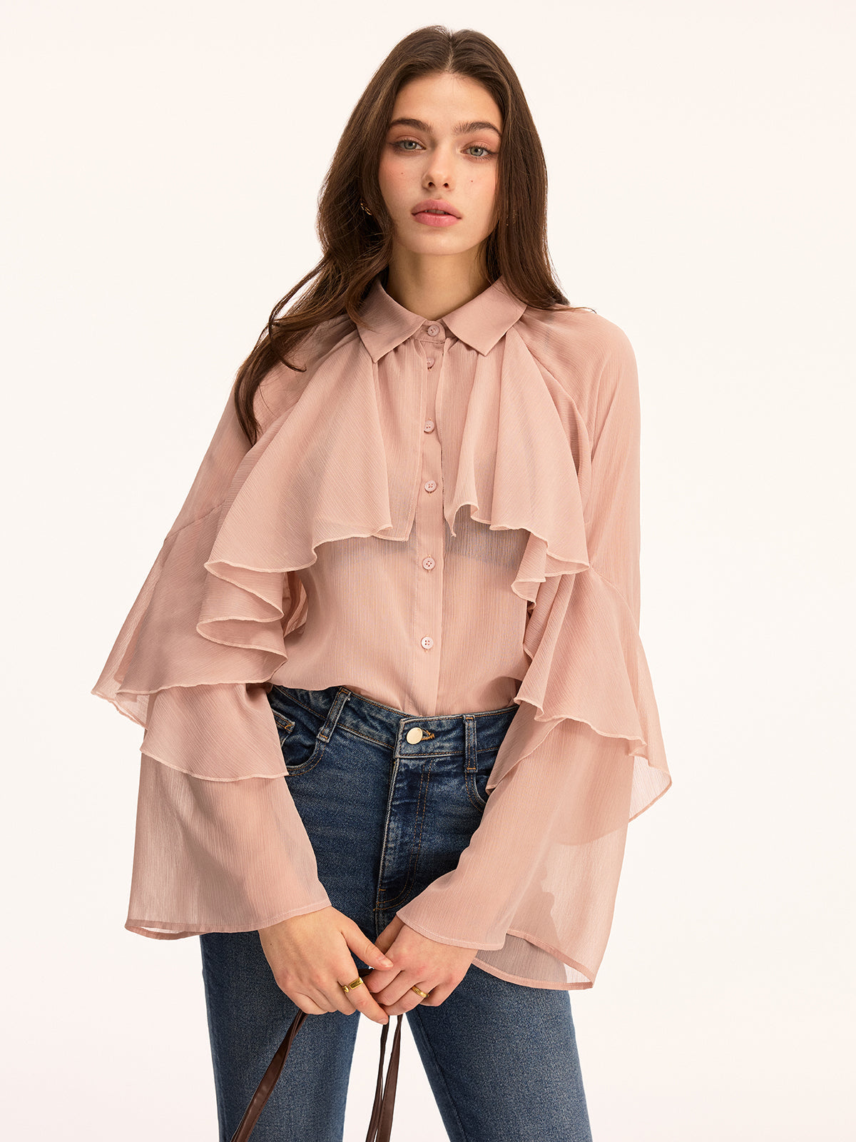 Ruffled Layered Long Sleeve Blouse