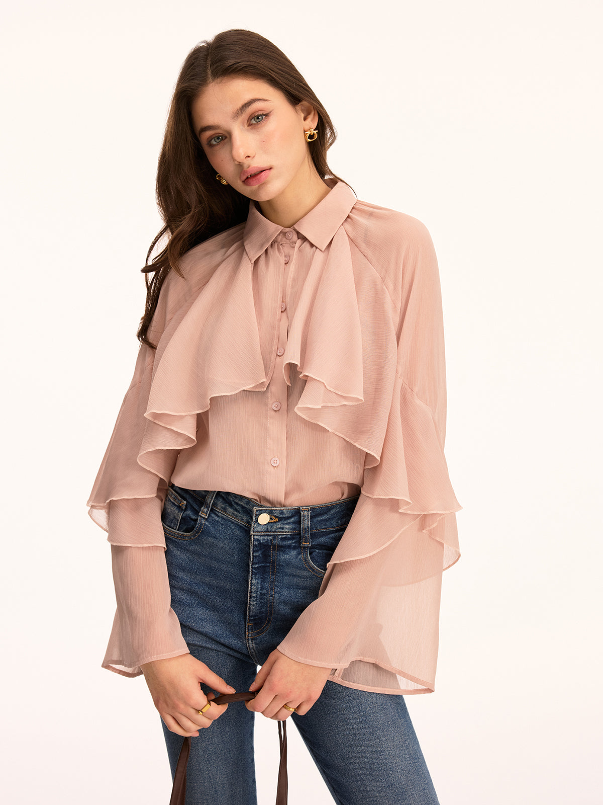 Ruffled Layered Long Sleeve Blouse