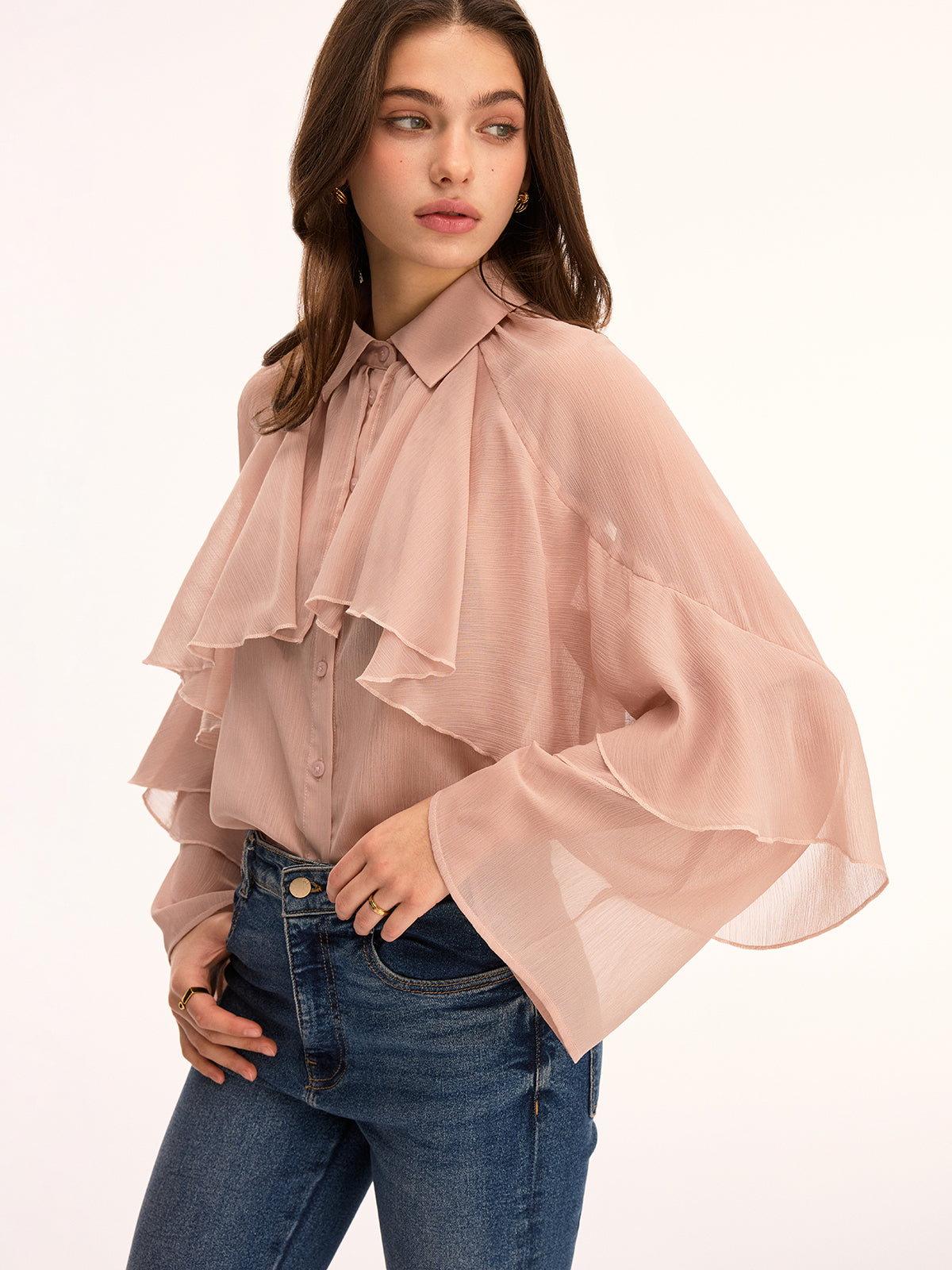 Ruffled Layered Long Sleeve Blouse