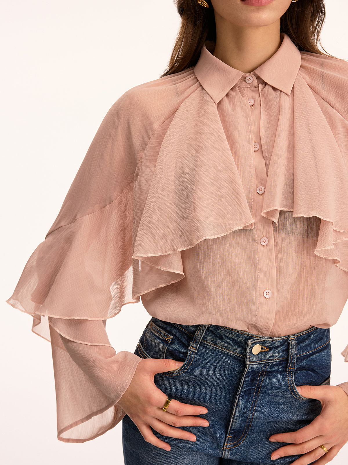 Ruffled Layered Long Sleeve Blouse