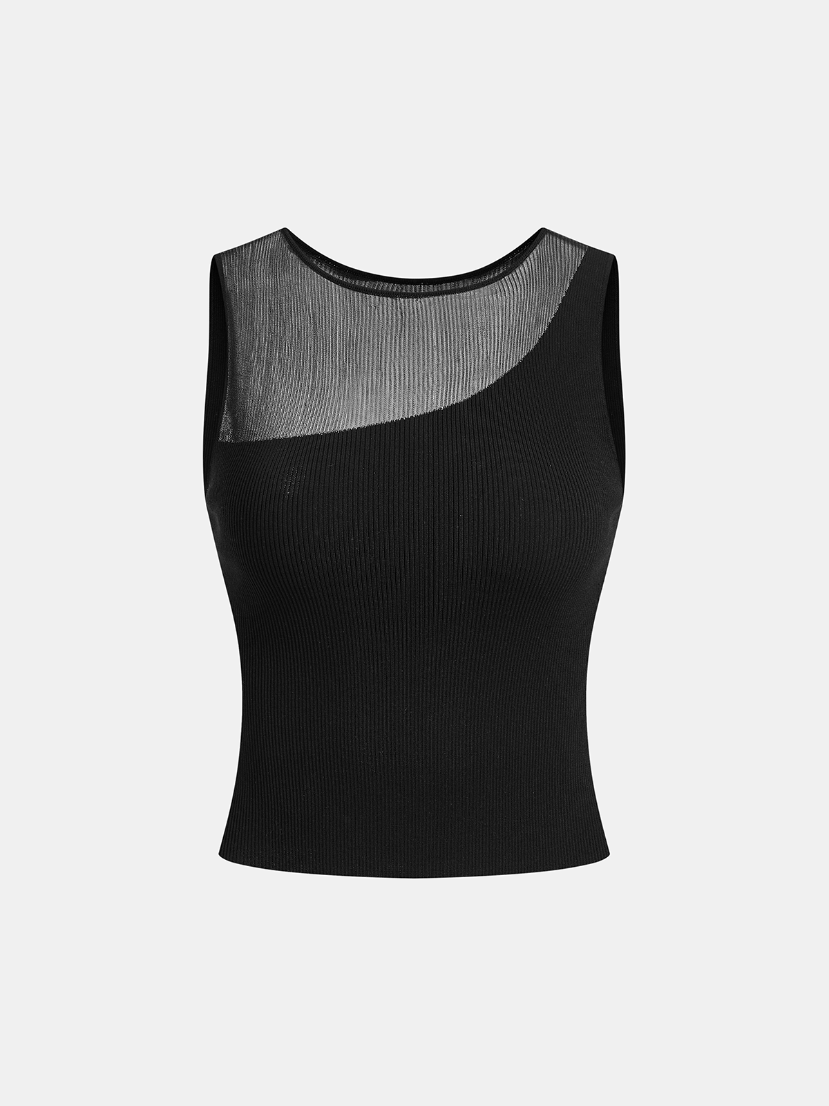Asymmetrisches geripptes Mesh-Strick-Tanktop
