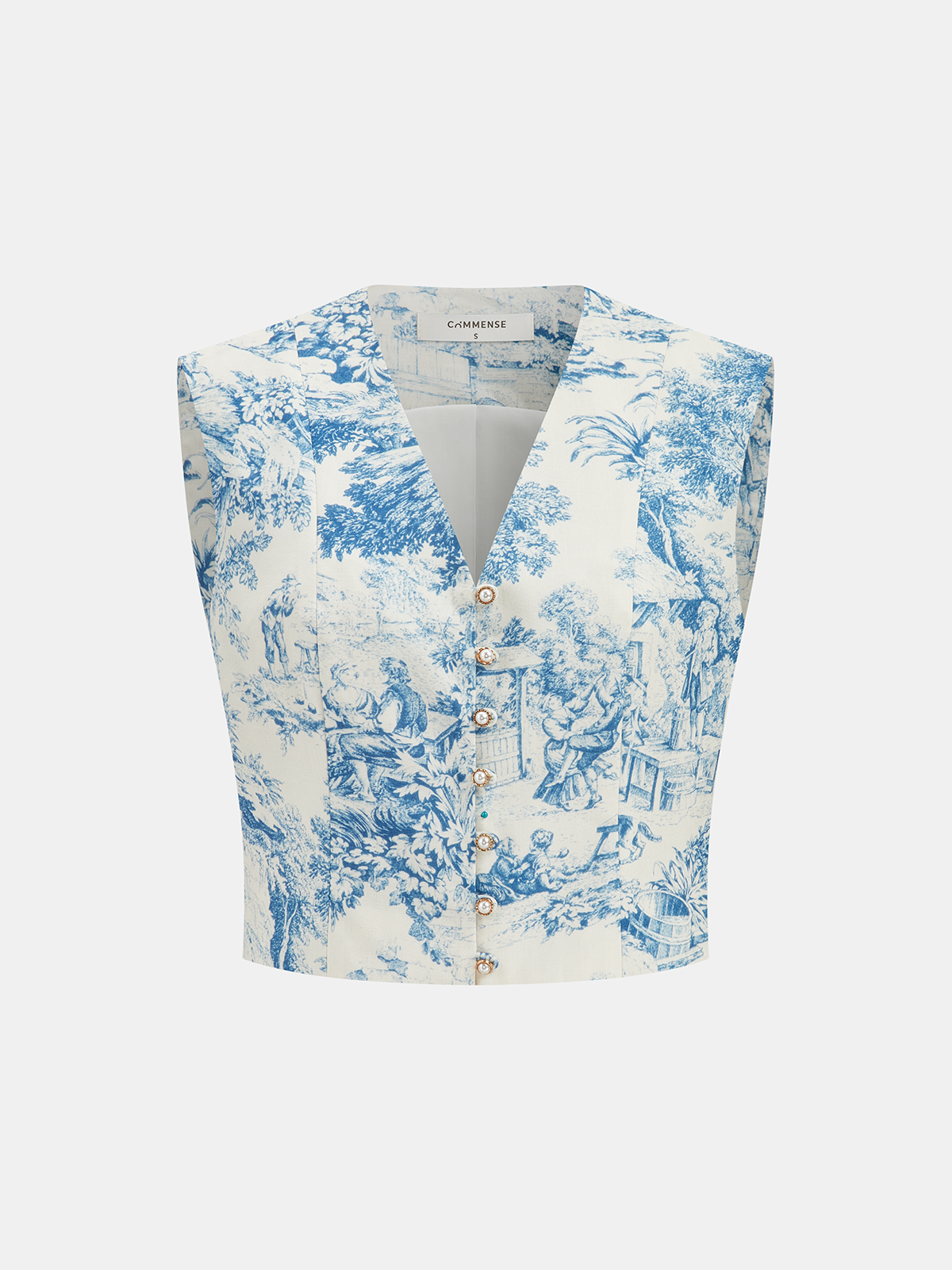 Toile Print Vest & Pleated Skirt Set