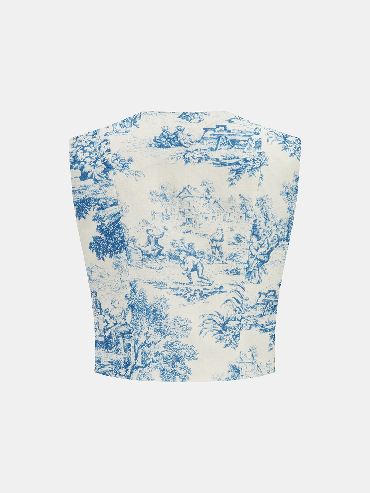 Toile Print Vest & Pleated Skirt Set