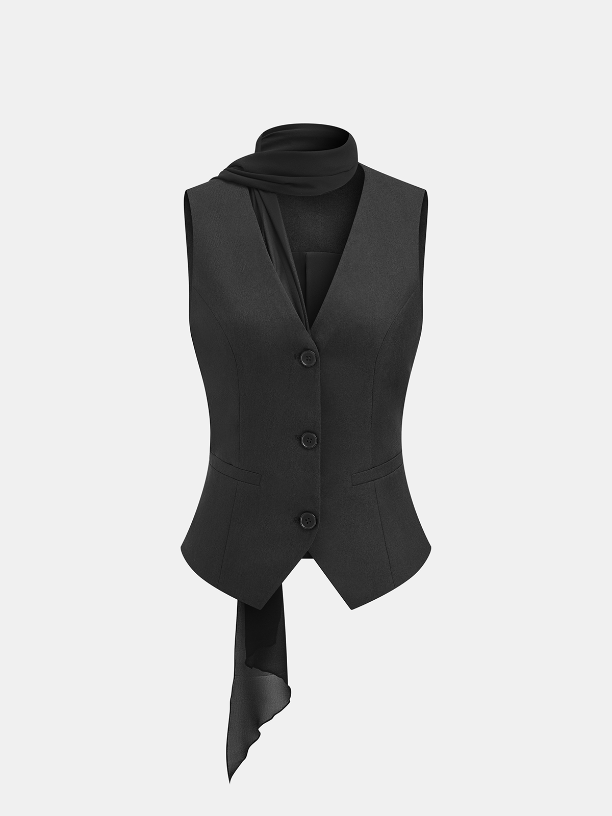 Scarf Detail Slim Buttoned Vest