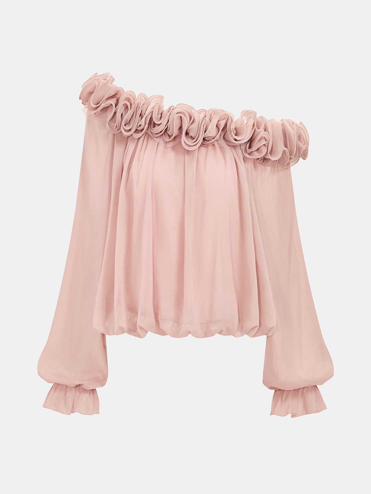 Off-Shoulder Ruffle Puffed Sleeve Blouse