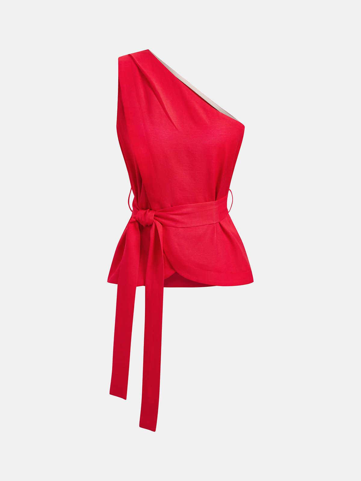 One Shoulder Linen Blend Belted Top