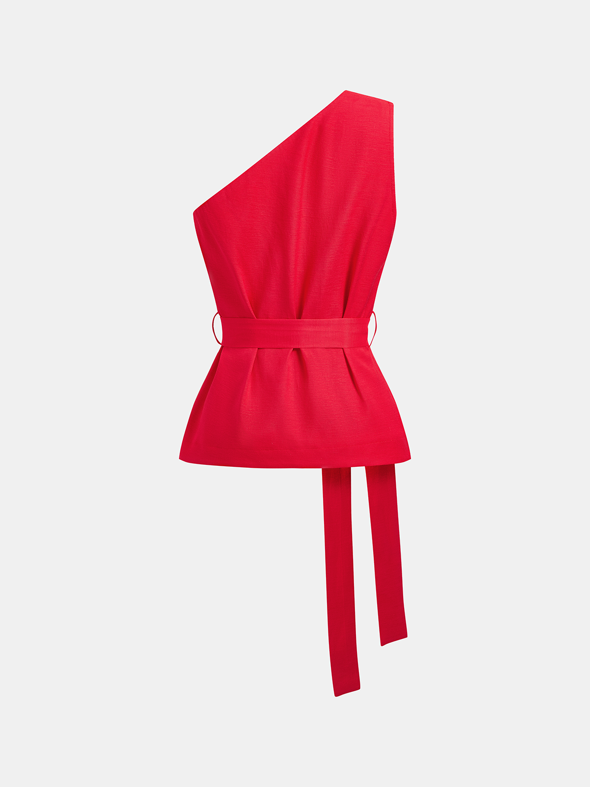 One Shoulder Linen Blend Belted Top