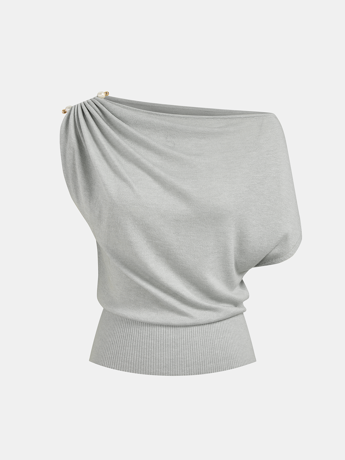 Wool Blend Off Shoulder Pearl Knit Top