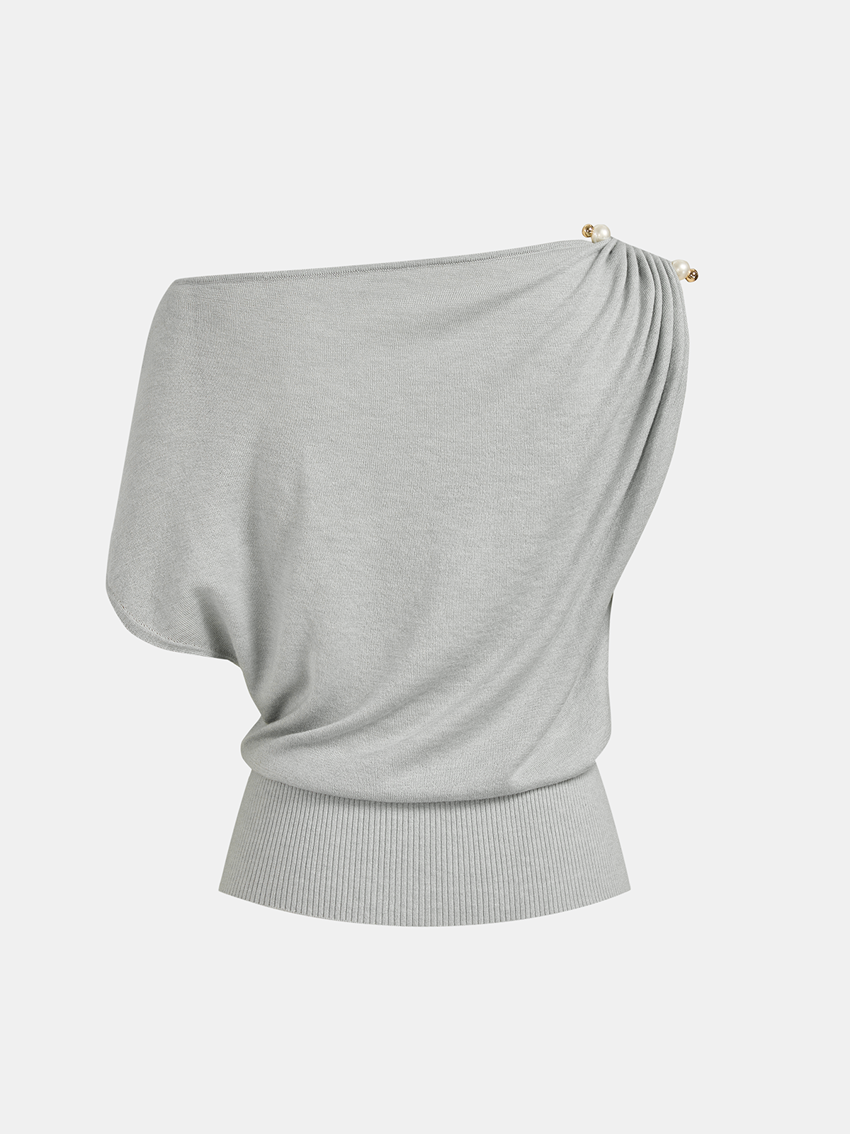 Wool Blend Off Shoulder Pearl Knit Top