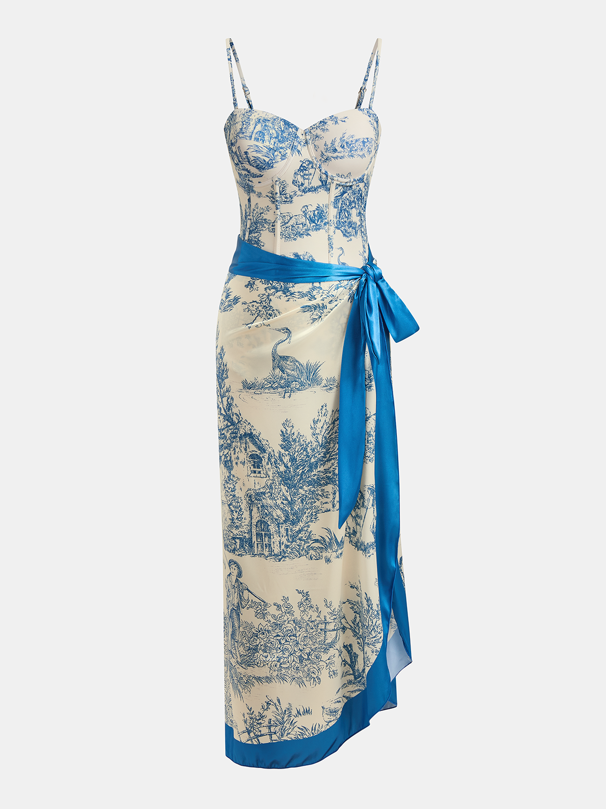 Toile Print One-Piece Swimsuit & Wrap Skirt Set