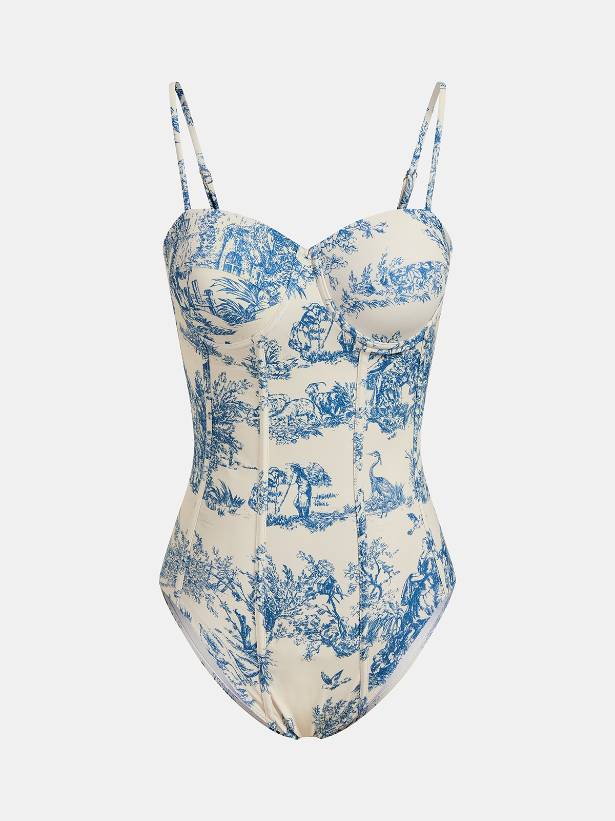 Toile Print One-Piece Swimsuit & Wrap Skirt Set