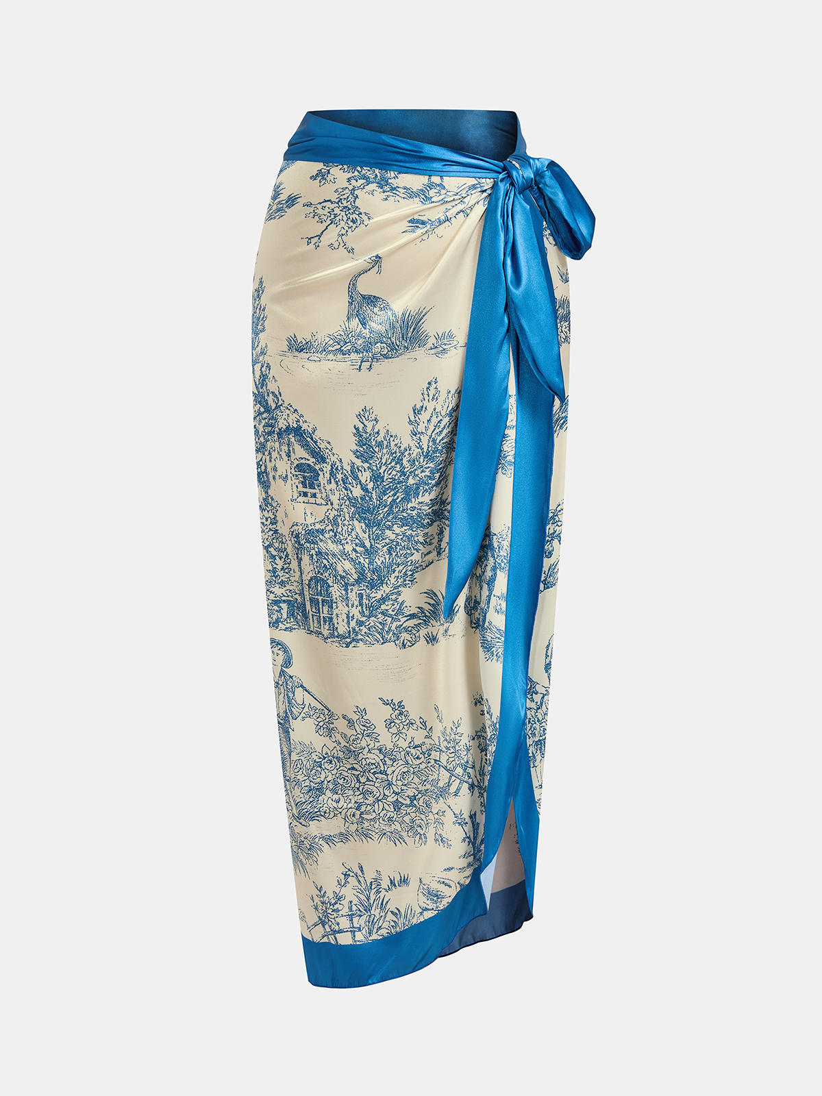 Toile Print One-Piece Swimsuit & Wrap Skirt Set