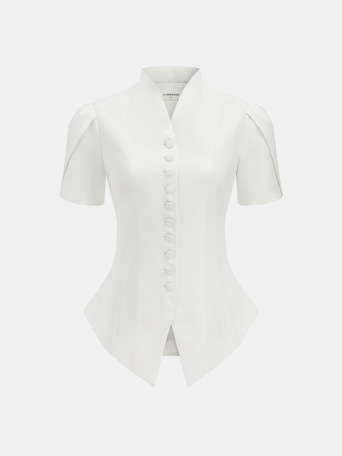 Short Sleeve Stand Collar Buttoned Slim Blouse