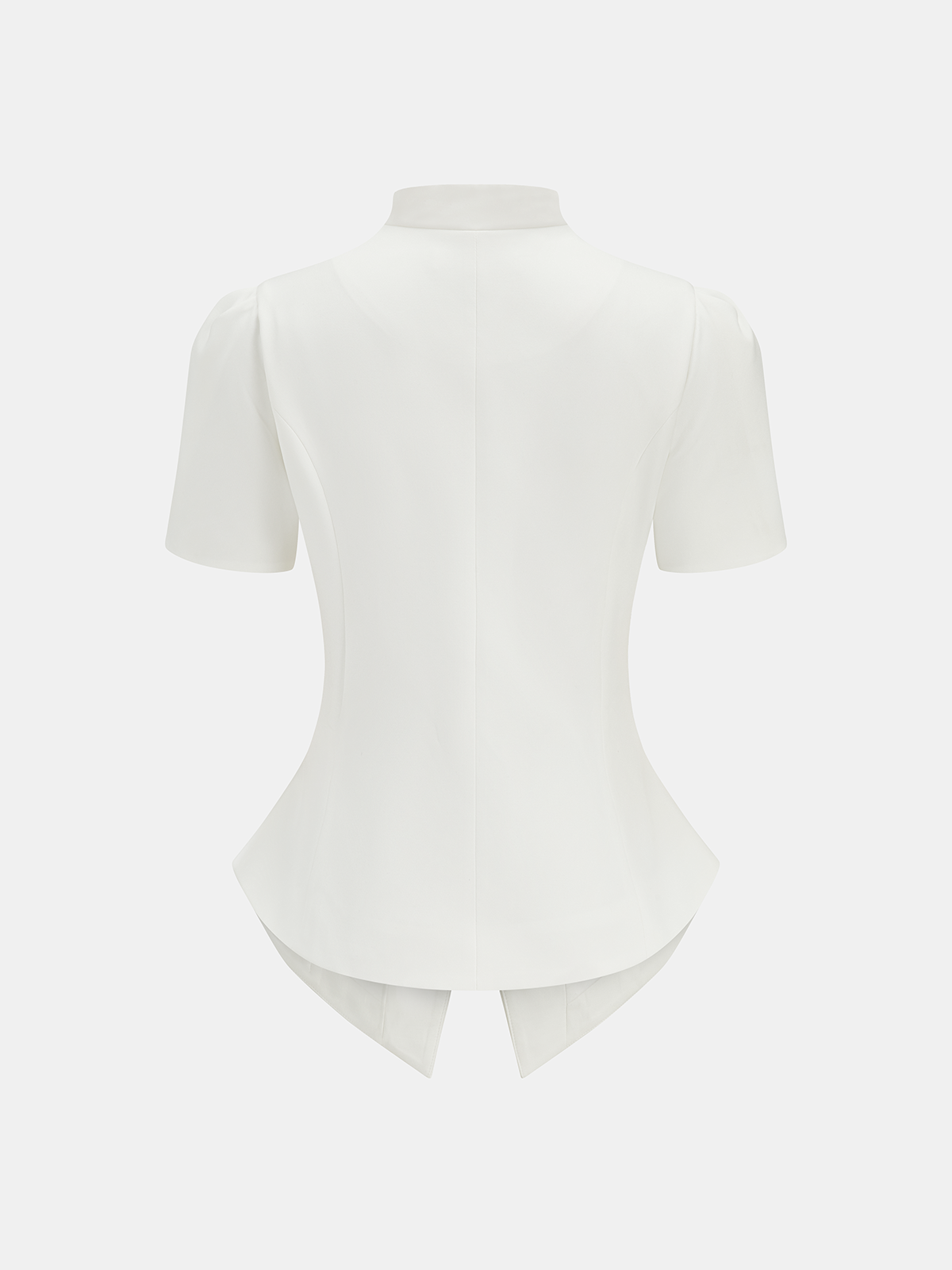 Short Sleeve Stand Collar Buttoned Slim Blouse