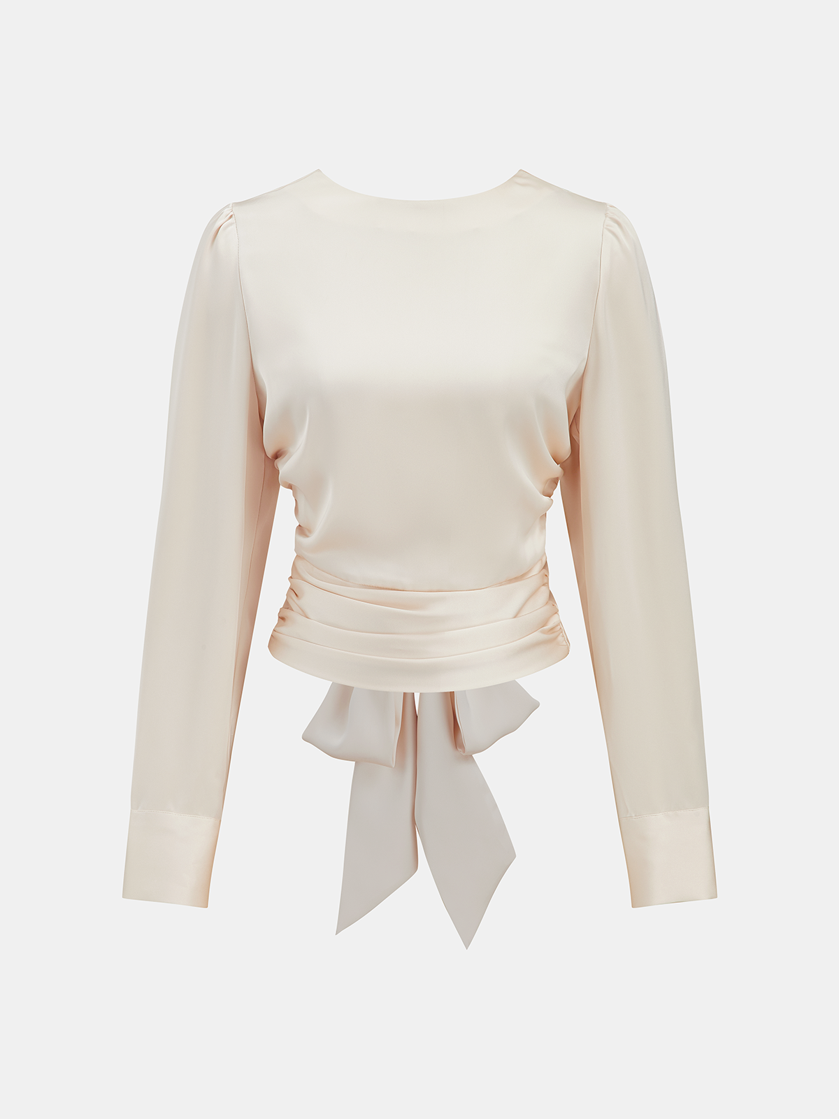 Backless Satin Long-Sleeve Blouse