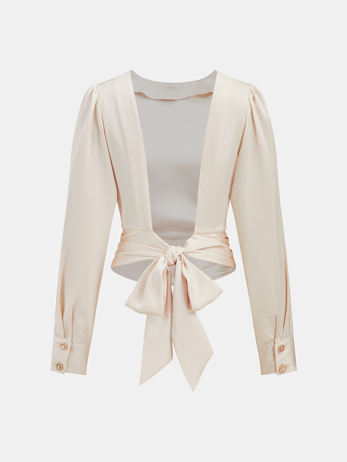 Backless Satin Long-Sleeve Blouse