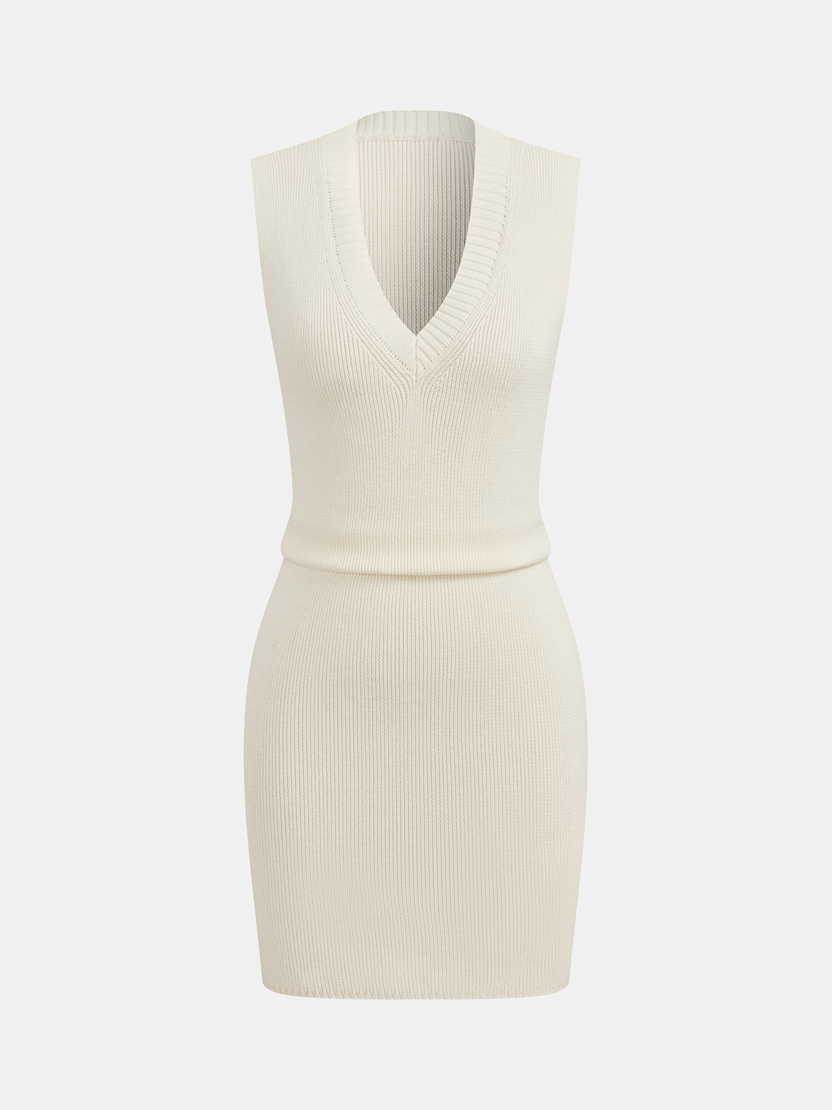 Sleeveless V Neck Bodycon Sweater Dress