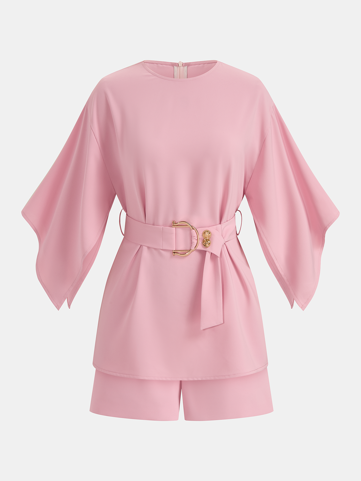 Belted Wide Sleeve Top & Shorts Set