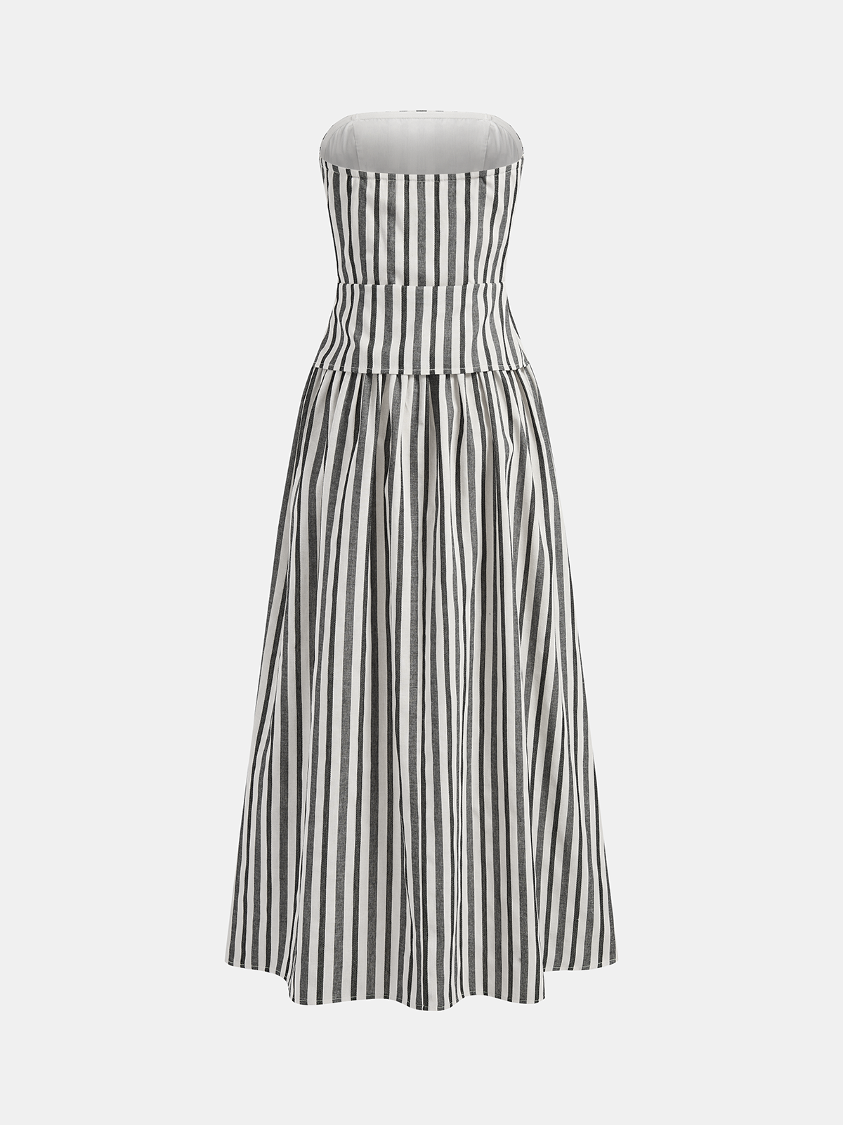 Robe bustier rayée en coton et lin froncée