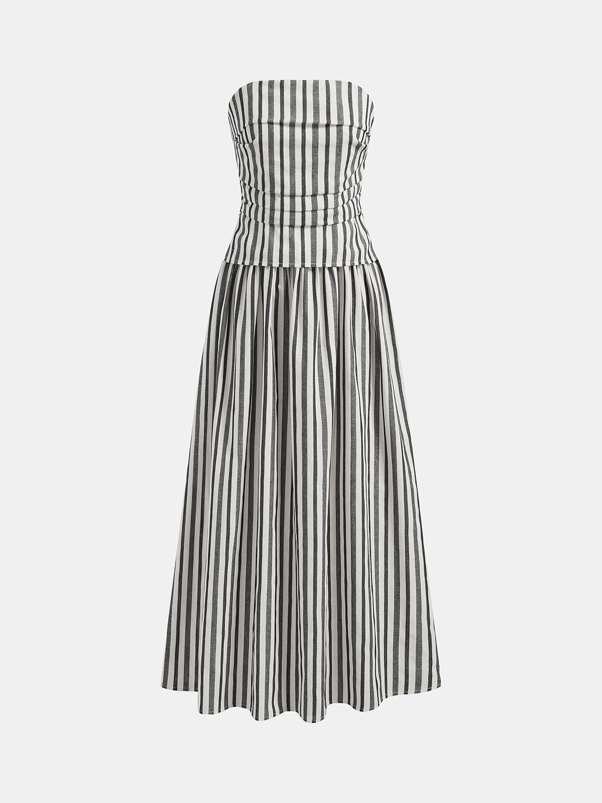 Robe bustier rayée en coton et lin froncée