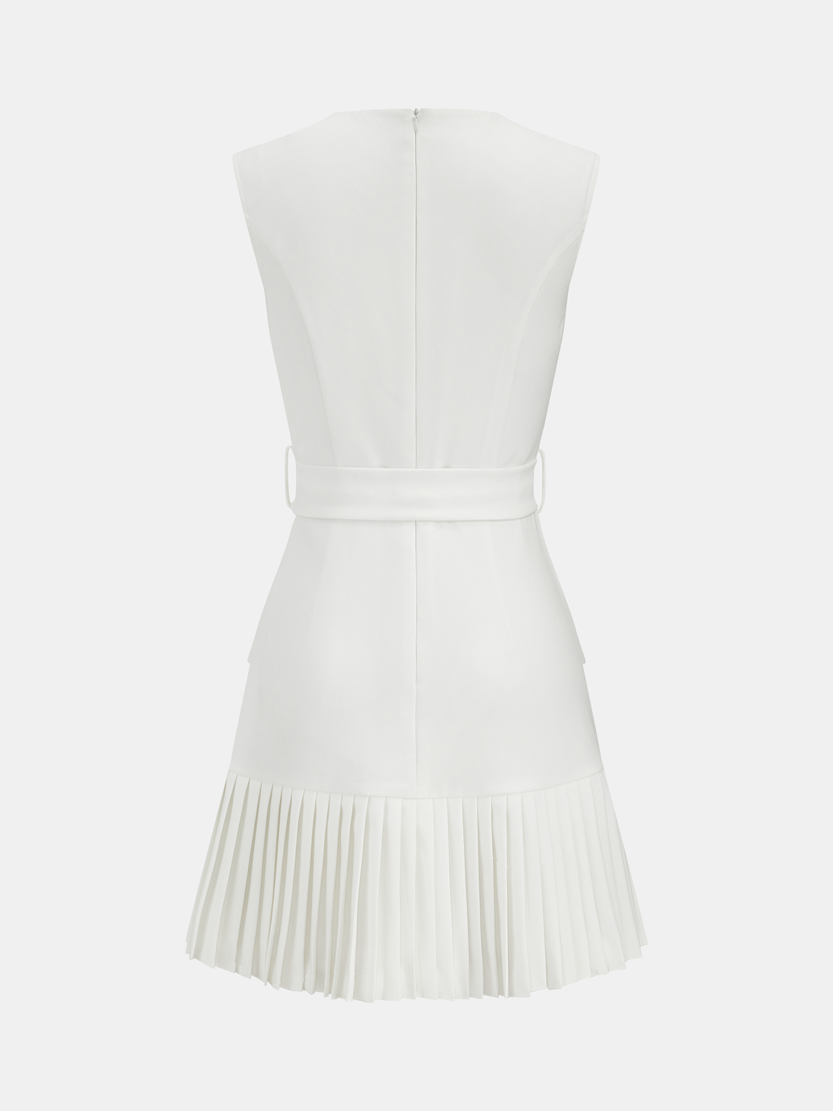 Mini-robe plissée à ourlet et ceinture, sans manches