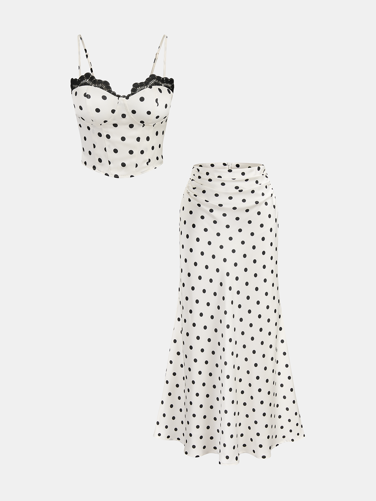 Polka Dot Lace Trim Cami Top & Skirt Sets