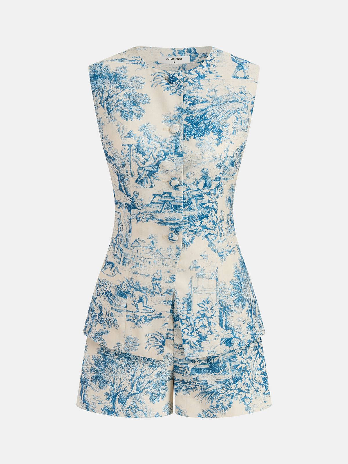Toile Print Sleeveless Vest & Shorts Set