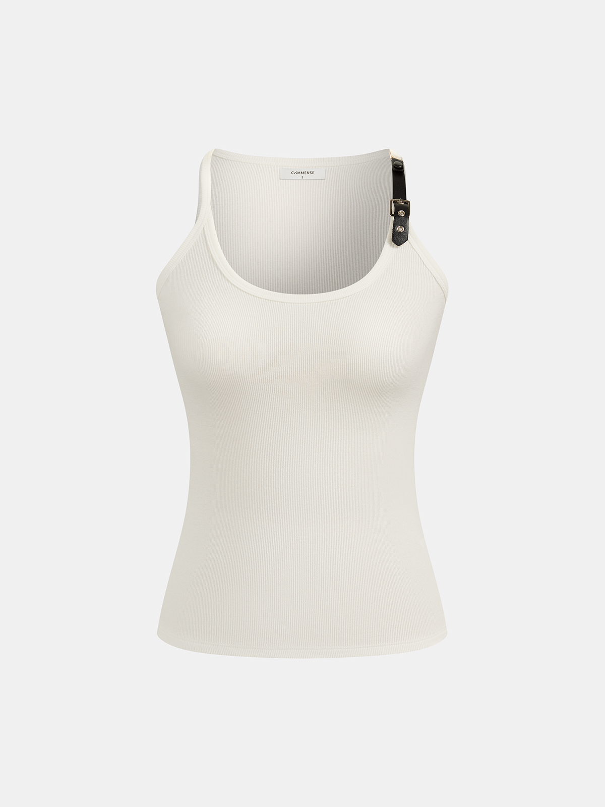 Geripptes dehnbares Kunstleder-Tanktop mit Schnalle im Vintage-Stil