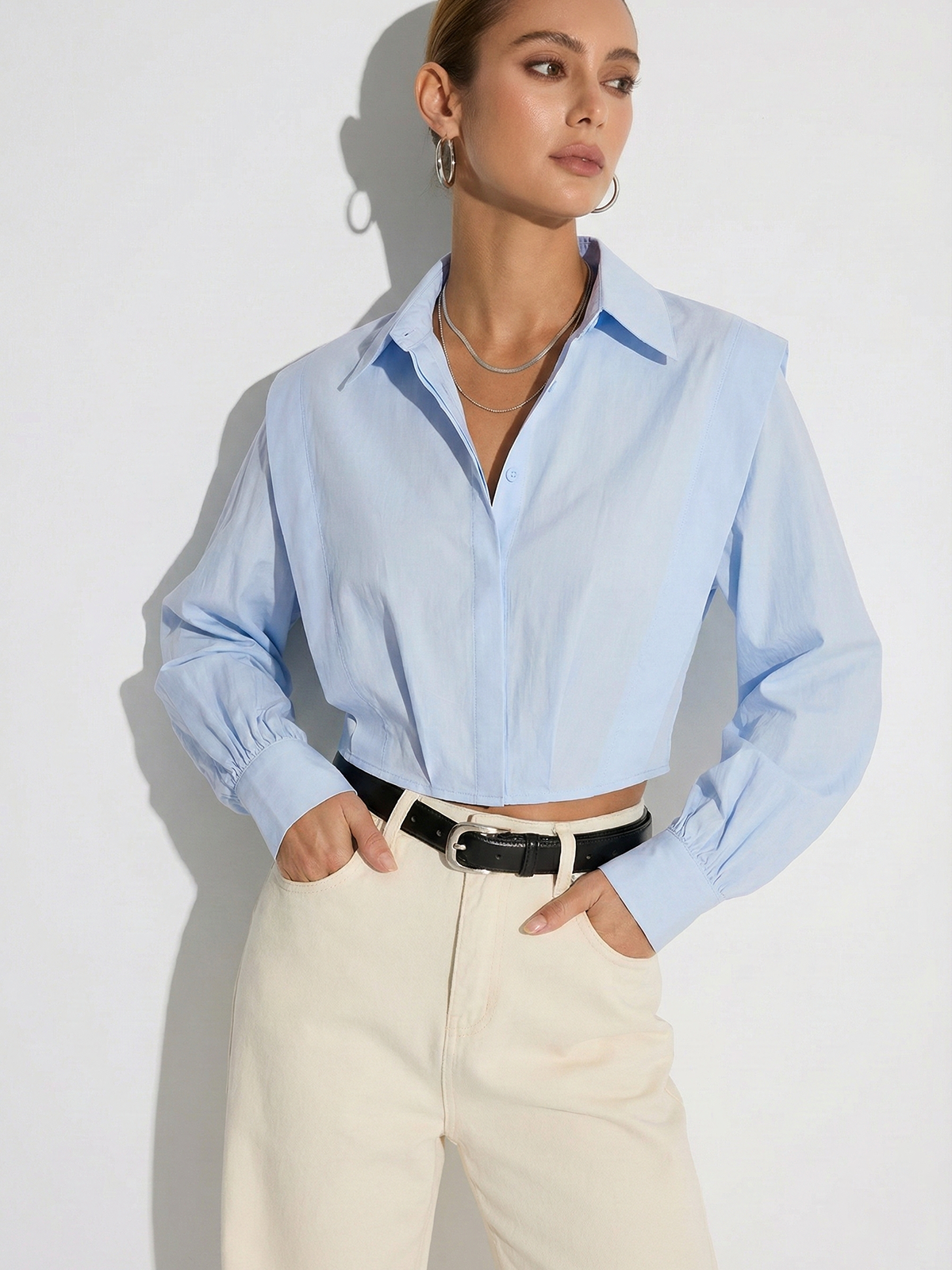 Wide-Shoulder Cropped Shirt