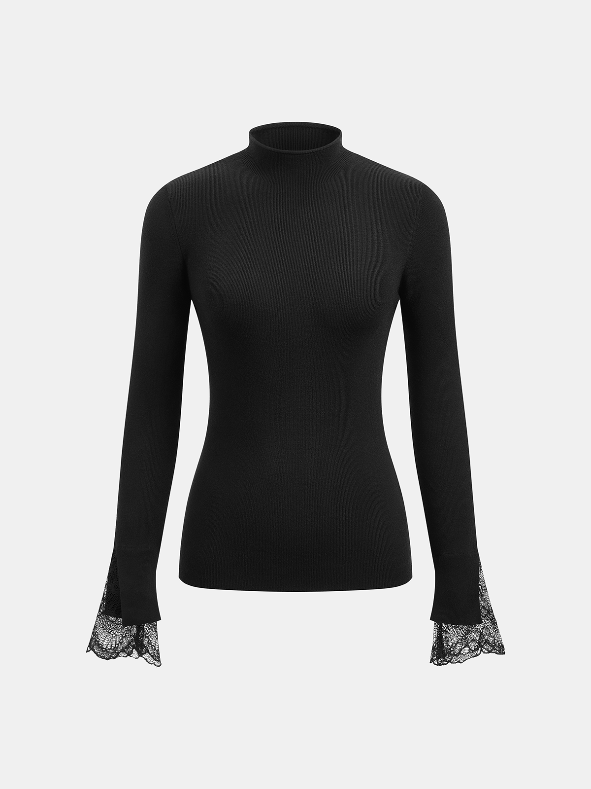 Mock Neck Lace Cuff Knit Top