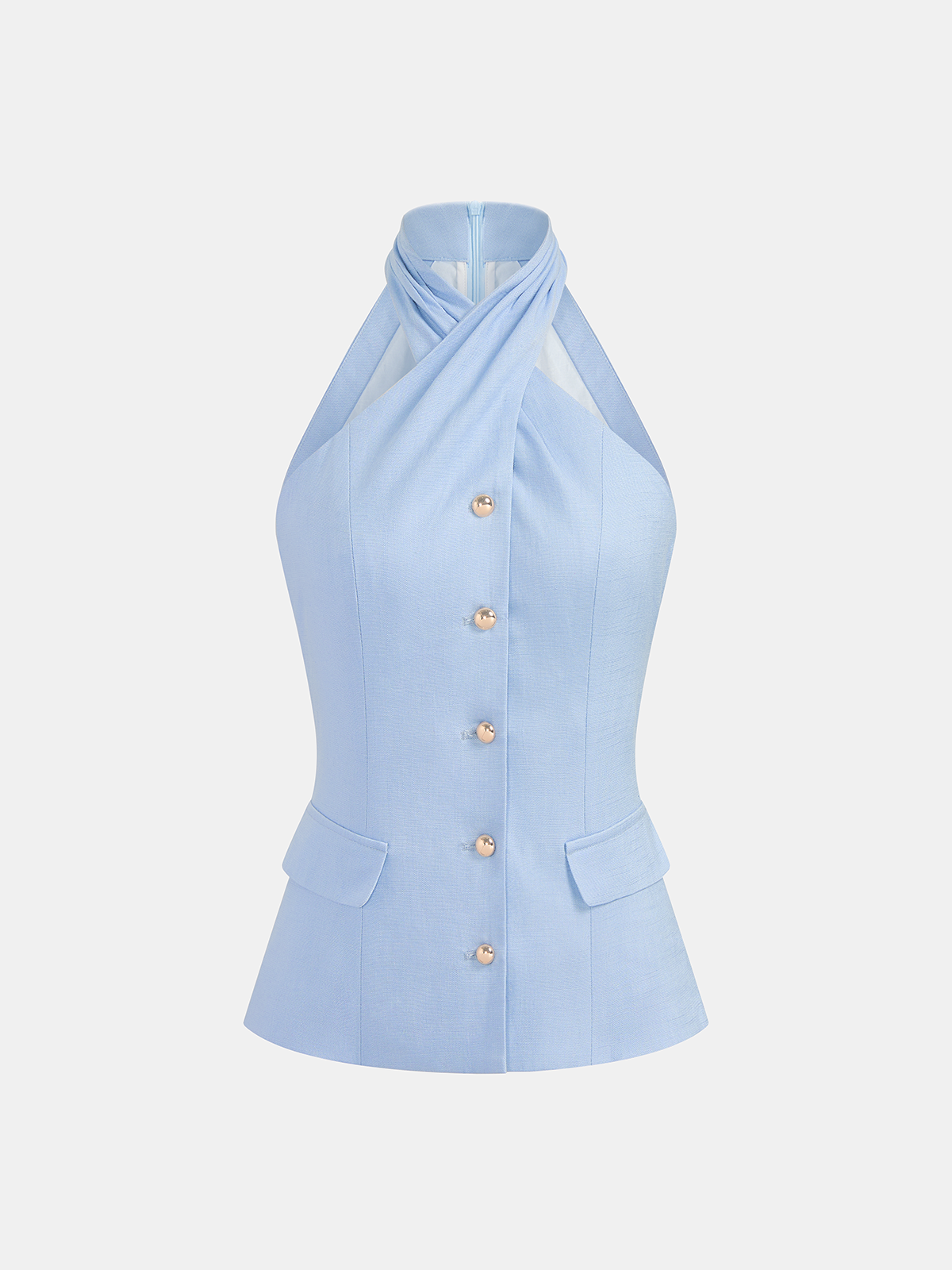 Ensemble gilet dos nu boutonné et short en mélange Tencel