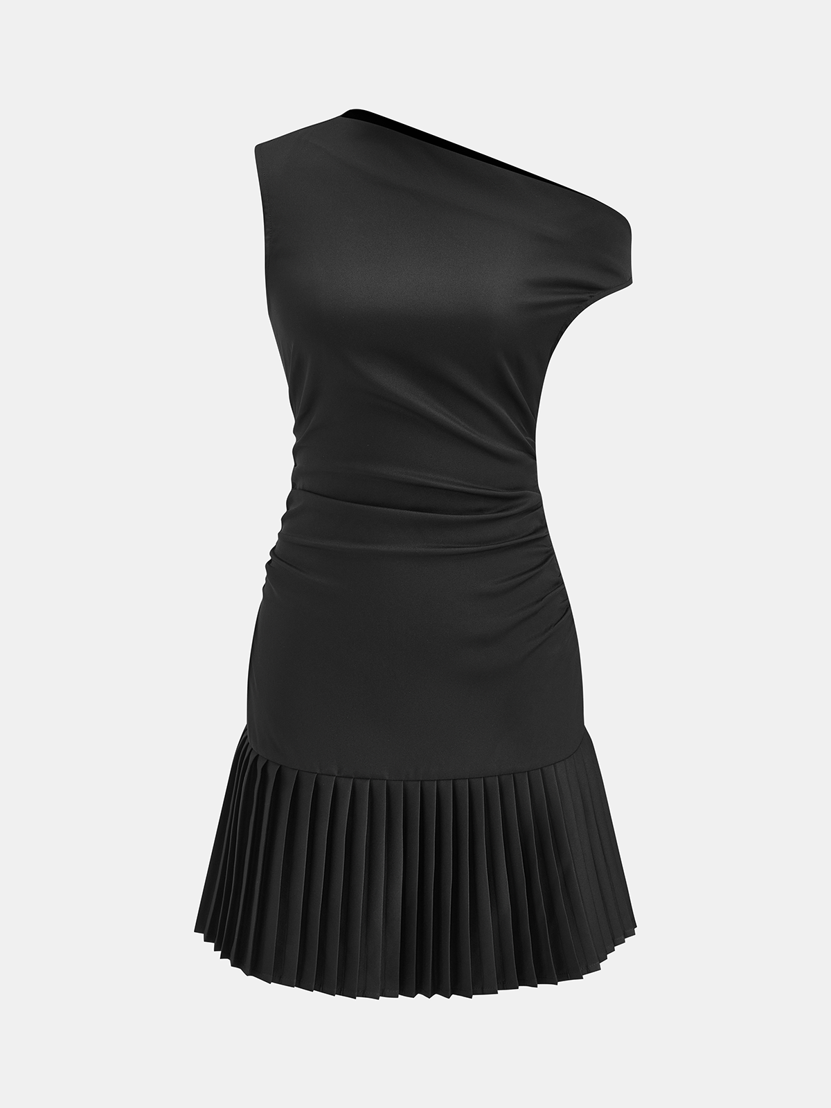 Mini-robe plissée froncée à épaules dénudées