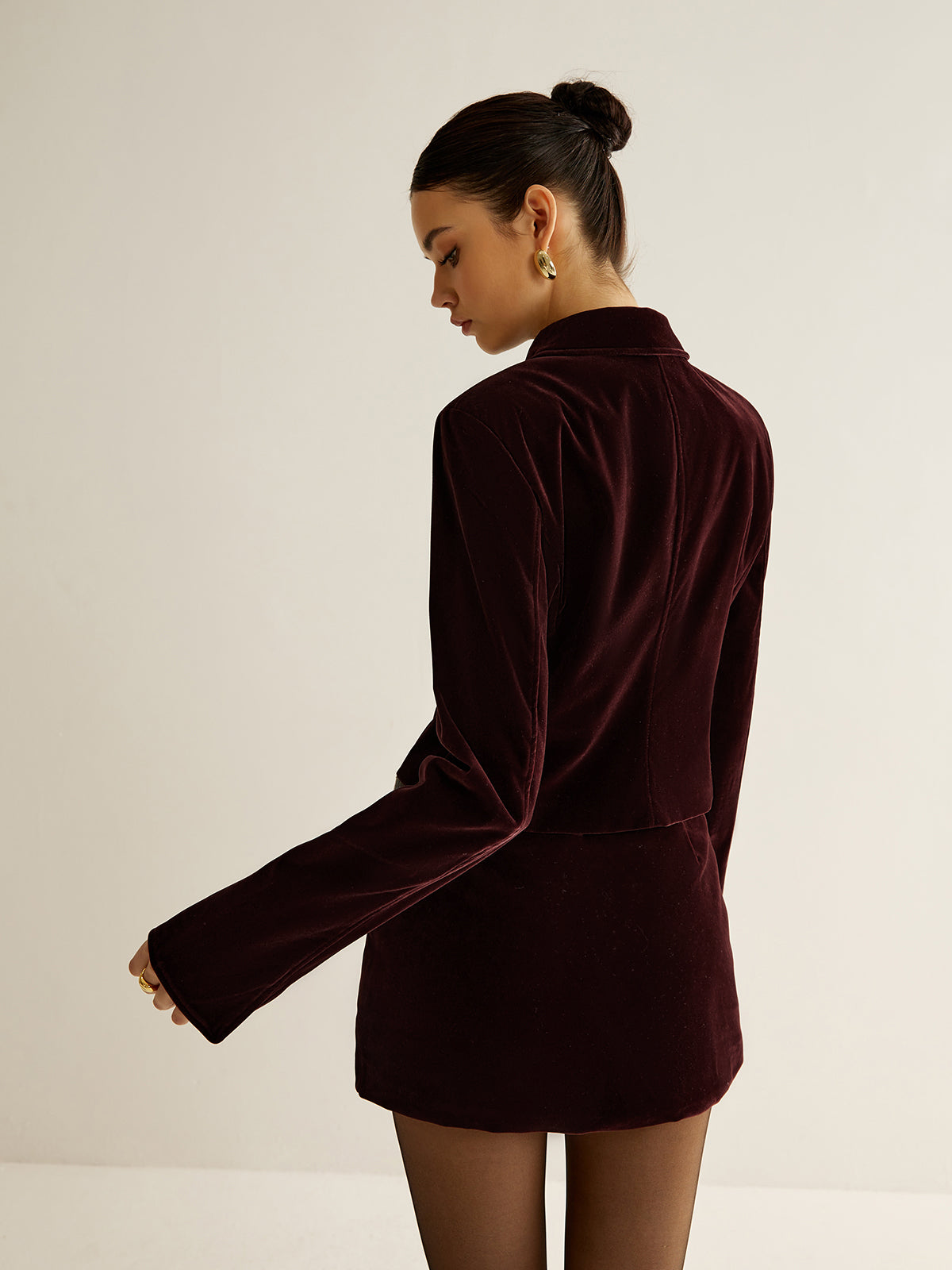 Velvet Collared Jacket & Mini Skirt Set